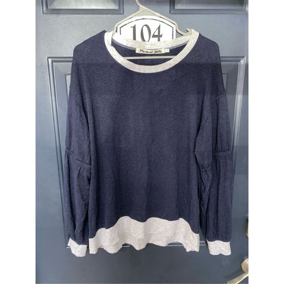 Michael Stars Gathered Sleeve Sweatshirt Navy Gray Comfy Lounge Top Size Large - Picture 11 of 14